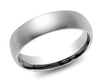 14k White Gold Band (6mm) / PLAIN / Matte Brushed Rounded Dome + Comfort Fit / Men's Women's Wedding Ring