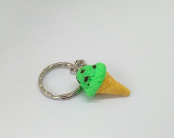 Polymer clay mint choc chip ice cream, Handmade, Keychain,
