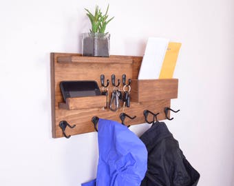 Wall organizer, coat rack, wall coat rack, mail organizer, coat rack shelf, mail holder, wood wall organizer, key hooks, entryway organizer