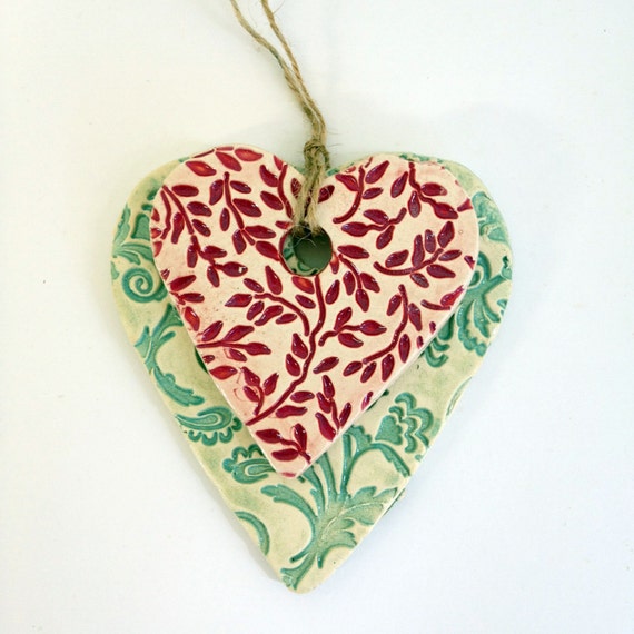 Ceramics handmade hearts hanging hearts wall hanging décor