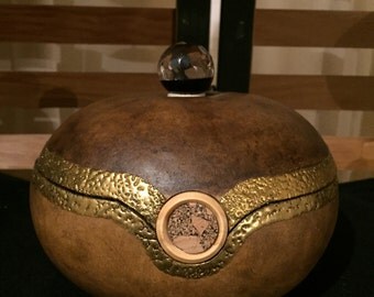 Gourd Jewelry box with glass finial and cork adornment,Jewelry storage, Keepsake box, Gourd art