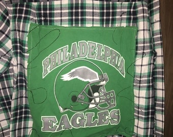 Distressed Up-Cycled Philadelphia Eagles Flannel