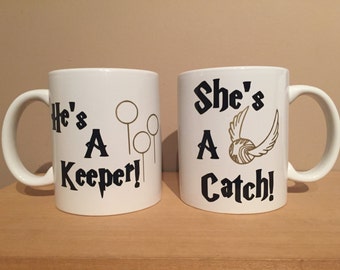 He's a keeper she's a catch, Harry Potter mugs, Harry Potter, Harry Potter gift, his and hers mugs, couples mugs, Valentine's Day gift