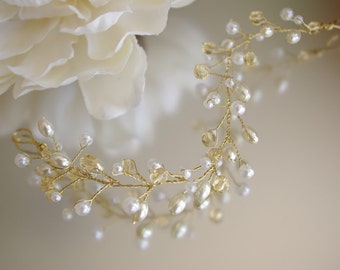 Ivory Pearl and Gold Hair Vine/Accessory Various Lengths Wedding Prom Party