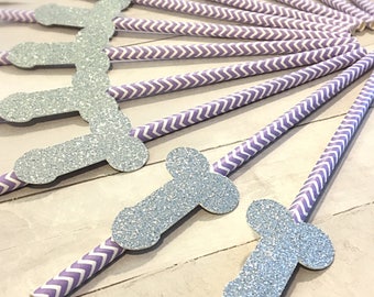 Glitter Penis Straws | Set of 10 | Paper Party Straws | Bachelorette Decor| Party Decoration | Girls Night Party Favor | Drink Accessory