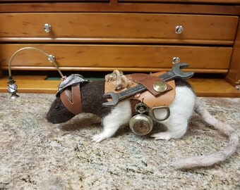 Steampunk Companion, Steampunk Rat, Needle Felted Rat, Needle felt creature