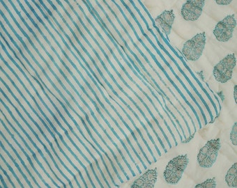 Hand Block Printed Kantha Quilt, Home Decor Twin Size Quilt, Reversible vintage Thorw, indian hand Stitched cotton blanket, Quilt IKQ#24