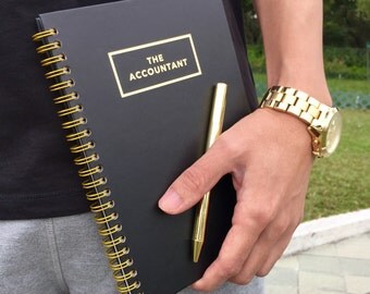 Gold Spiral Notebook // The Accountant // Matte Black Notebook // Gift // A5 Notebook // Notes // Hardcover Notebook