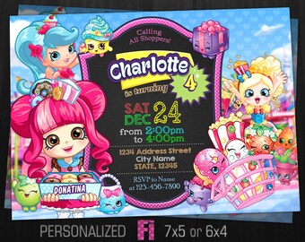 Shopkins Invitation, Shopkins Birthday Party, Donatina, Shoppers Invitation, Shoppies Invite , Goods, Personalized, Printable, Digital File