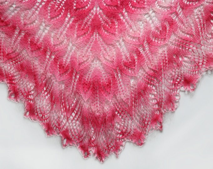Knitted shawl, pink shawl, knit shawl, knit scarf, triangular scarf, mohair shawl, openwork scarf, downy shawl, lace shawl, knitted scarf