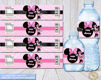 Minnie Mouse Labels.Minnie Mouse Water Bottle Label.Birthday Labels.Minnie labels. Minnie Party. Minnie Party Printable.Pink Party Supplies.