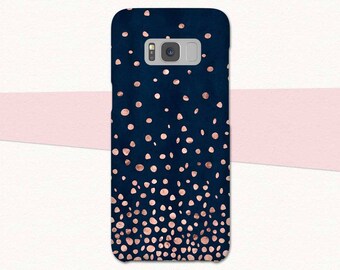 Rose Gold Confetti Blue Galaxy S8 Case, Blue Samsung Galaxy S7 S6 S5, Rose Gold Galaxy Case, Samsung Galaxy S8 Plus, Galaxy A5 A3 A7 Galaxy