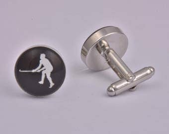 Field Hockey Cufflinks Olympics Sport Black White Silver Wedding Prom Black Tie Gift Jewellery Accessories Men Women