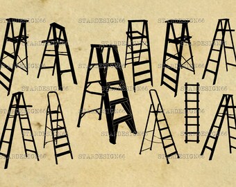 Digital SVG PNG JPG Ladders, silhouette, vector, clipart, instant download