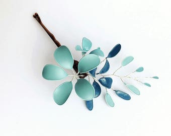 Hair clip flower vine blue/turquoise