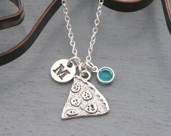 Pizza Necklace, Personalized Pizza Necklace, Silver Pizza Necklace, Initial Necklace, Pizza Slice Necklace, Cute Pizza Necklace, Pizza Lover