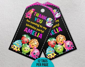 Shopkins Thank You Tags, Shopkins Birthday Decor, Shopkins Party Favor, Shopkin Printables, Shopville Printable Gift Label, Goody Bag Tag