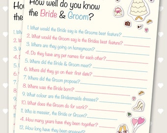 Hen Party games. How well do you know the Bride & Groom. Printable Hen party game