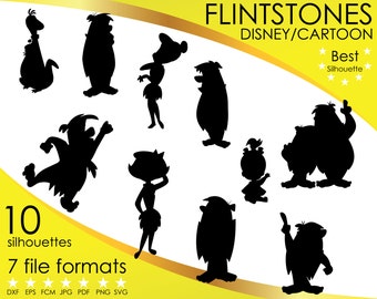10 Silhouettes, Flintstones, fRED, BARNEY, Flintstone, Stone Age, Cartoon, dxf, eps, fcm, jpg, pdf, png, svg, Silhouette, Cricut, ScanNCut