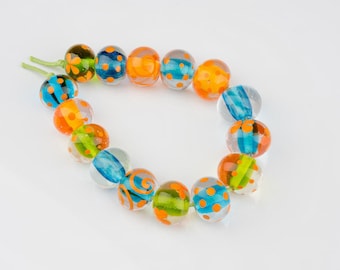 Tropical - lampwork glass beads handmade by Rebecca Weddell