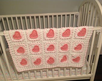Pink Hearts Baby Afghan