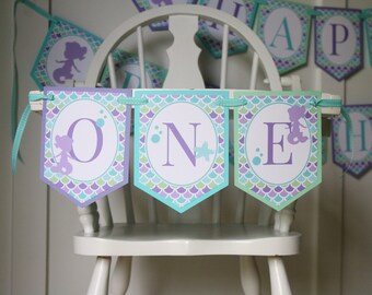 Mermaid High Chair Banner - Little Mermaid Birthday High Chair Decoration - High Chair Bunting - Mermaid Birthday Party - First Birthday