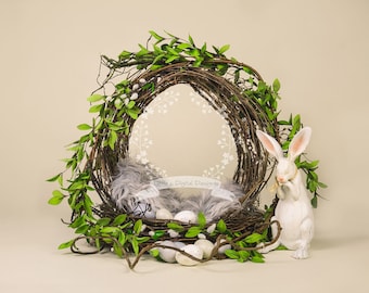 Digital Backdrop Newborn Nest Greenery with Bunny