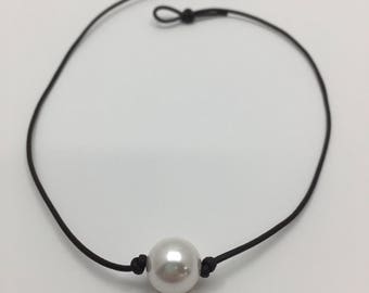 White Pearl Leather Necklace