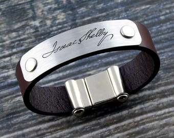 Memorial Signature Bracelet, Personalized Actual Handwriting Bracelet, Leather Keepsake Bracelet, Sentimental Gift, Memorial Gift, Gift Idea