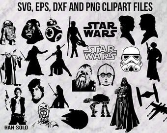 Star wars Svg, Star wars Clip art, Star wars dxf, eps, png and vector, Kylo ren, BB8, Rey, han solo, chewbacca, leia decal design silhouette