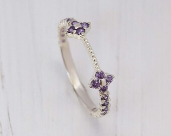 Amethyst ring, Minimalist ring, Dainty ring, Delicate ring, Silver wedding band, Elegant wedding ring, Small ring, Tiny ring