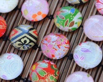 Assorted glass fridge magnets - Japanese Yuzen origami paper - authentic colorful designs - 20mm glass set of 8 to 12 - gift for her