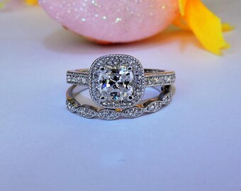 1.50 CT Art Deco Engagement Ring - Silver Wedding and Anniversary Halo Ring.