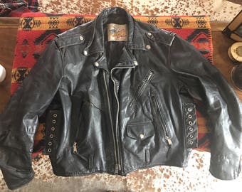 Vintage Excelled Leather Mens Size 44 Motorcycle Jacket With Quilted Lining Made in USA