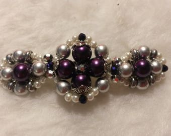 Beaded Barrette, Quad Design, PurplePearl1