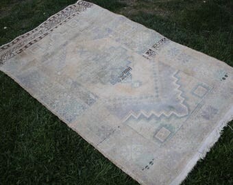 Turkish Rug, Vintage Handmade Distressed Muted Oushak Area Rug, Anatolia Home Decor Rug Carpet, Vintage Decorative Wool Oushak Rug, 71"x44"