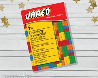 DIGITAL Lego Birthday Invitation & Gift Tags, Colorful Blocks Invitation, Bricks Birthday Invitation, Lego blocks Birthday Invitation