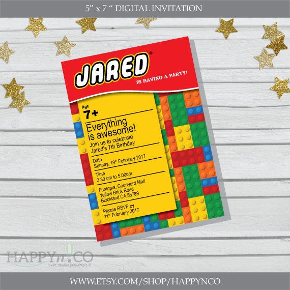 Digital Lego Birthday Invitation Gift Tag Thank You Card