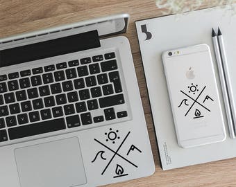 Laptop Sticker, Macbook Decal, Vinyl Sticker, Four Elements Decal, Camping Decal, Gift Sticker, LD003