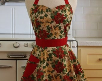 Retro Sweetheart Apron Christmas Poinsettia BELLA