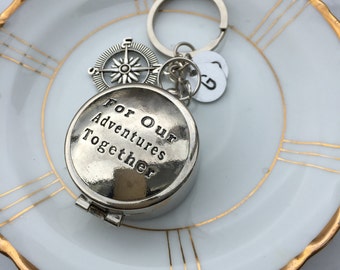 Compass Keychain, For Our Adventures Together, Boyfriend Gift, Husband Gift, Working Compass, Engraved Compass, Couple Gift, Gift Under 30
