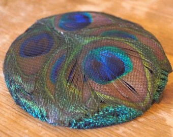 Art Deco peacock feather headpiece; decorative feather headpiece; peacock feather fascinator; peacock hair accessory; cocktail fascinator