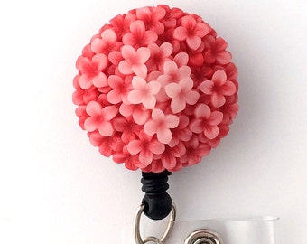 ID Badge Reel Coral Flower on Retractable Badge Holder 330