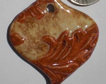 Mocha and Cedar Shino Porcelain Floral Pendant