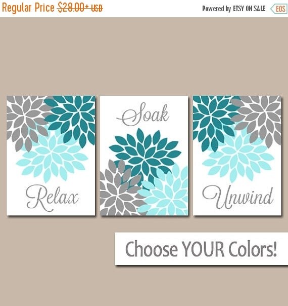 Teal Gray Bathroom Wall Art Canvas or Prints Bathroom by TRMdesign