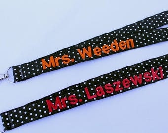 Personalized Lanyard in Black Polka Dot, Teacher Appreciation, Nurse