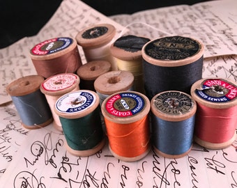 Lot of 12 Vintage Wooden Spools of Thread