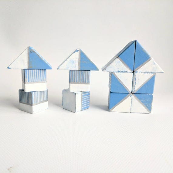 Wooden blocks set: set of 12 hand painted wooden blocks set small blocks