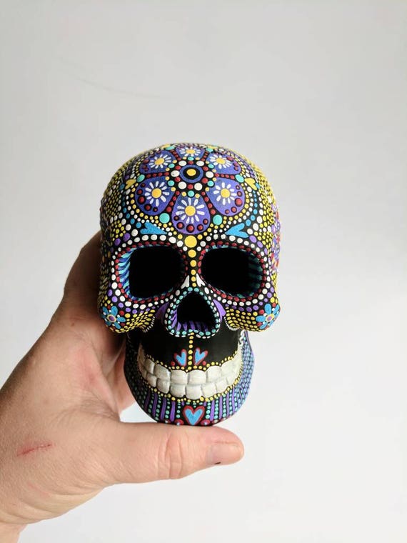 Painted Skull Small hand painted skull Sugar skull skull art colorful Skull Art
