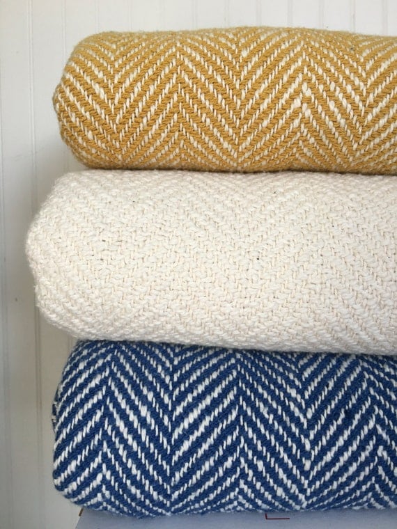 White Woven Blanket Herringbone Throw Cream Throw